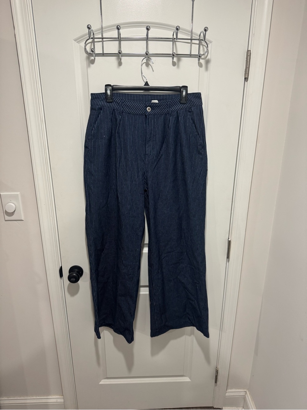 HALARA Navy Pinstripe Wide Leg Pants